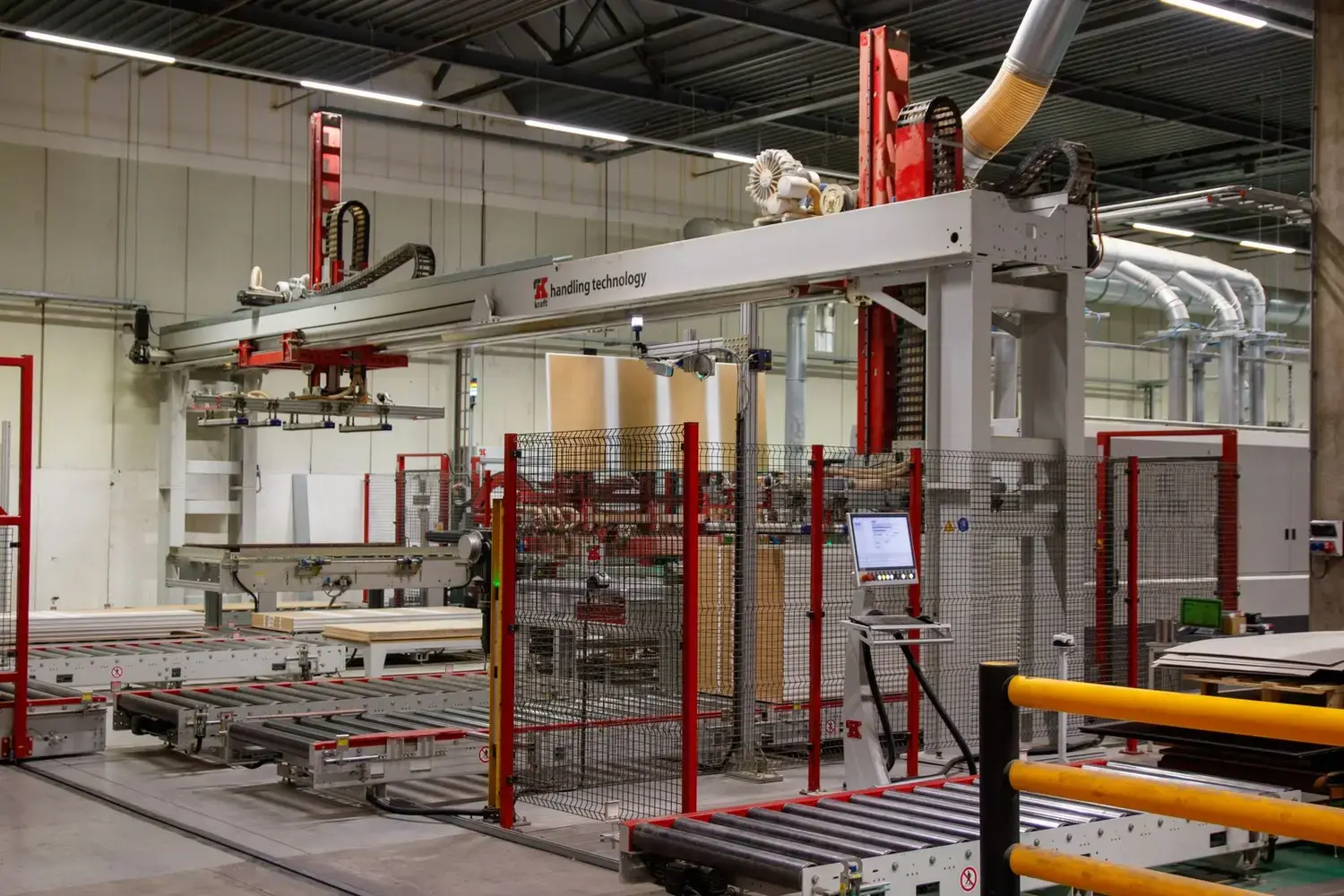 Modern automated production line with conveyors inside a clean factory